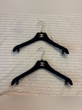 CHANEL Black Velvet Hangers with Gold CC Logo - Set of 2